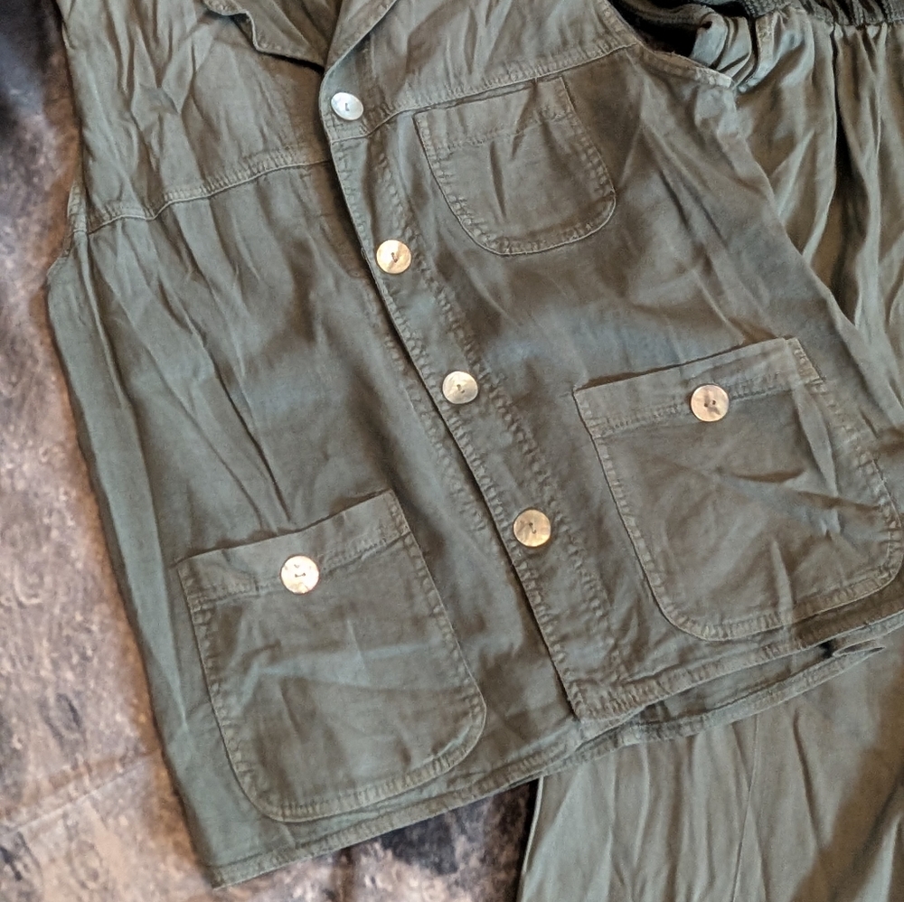 '90s Vintage Two-piece Nina Piccalino Gray/Green Waffle Knit Top - Picture 8 of 12